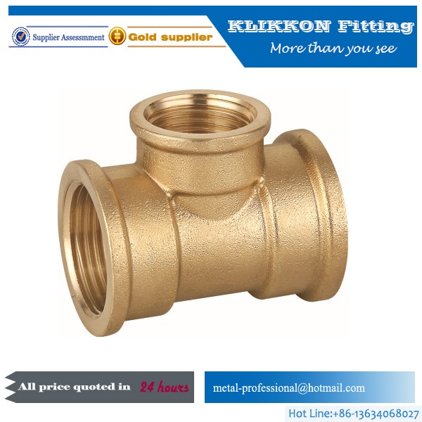 High quality copper pneumatic F/F/F tee brass yellow thread fitting High quality copper pneumatic F/F/F tee brass yellow thread fitting